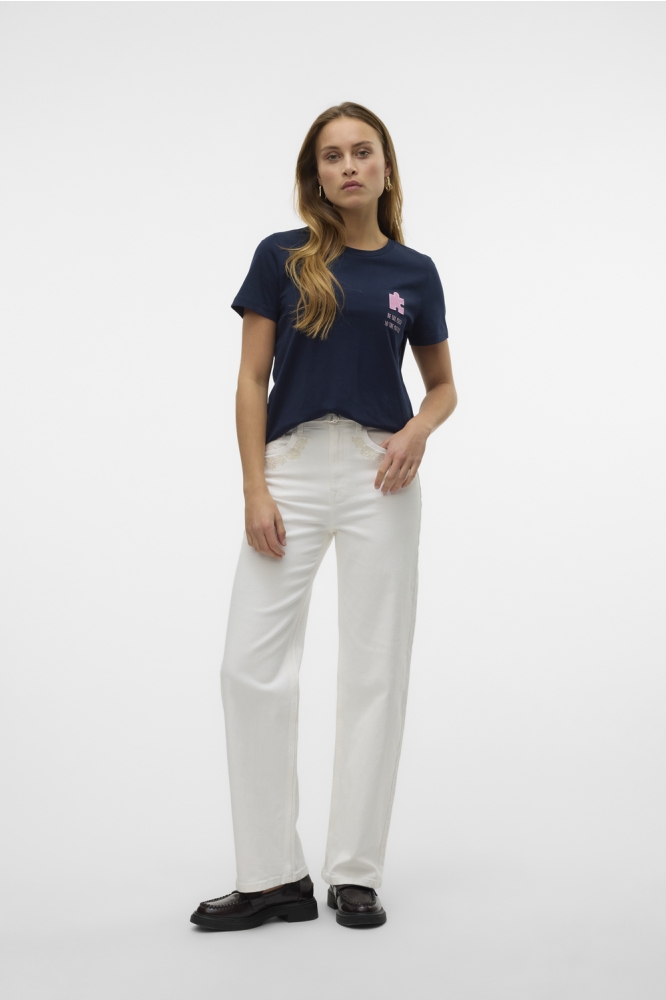 VMTESSA HR WIDE EMB COL JEANS 10328208 BRIGHT WHITE